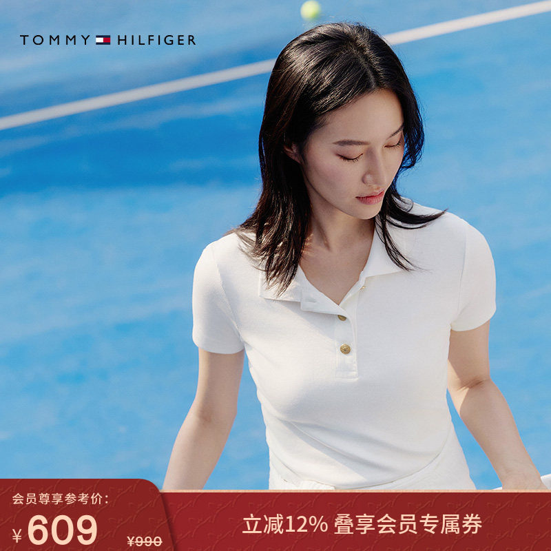 Tommy25春夏新款女装高级感金属扣弹力修身肌理翻领短袖T恤POLO衫,女装/女士精品,POLO衫,淘宝优惠券,粉丝福利购,淘宝优惠卷