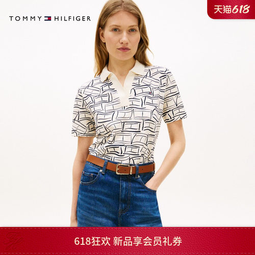 Tommy女装1985旗标满印POLO衫