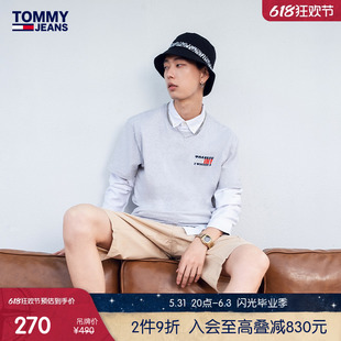 T恤DM0DM16408 Tommy 男纯棉活力出街拼色印花平纹针织合身短袖