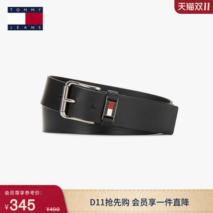 Tommy26秋冬新款男装美式潮流金属旗标光面牛皮革针扣式腰带皮带