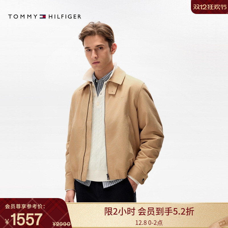 Tommy男装刺绣拉链翻领铺棉夹克