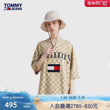 Tommy Collection男美式复古棋盘格刺绣宽松短袖卫衣DM0DM16301