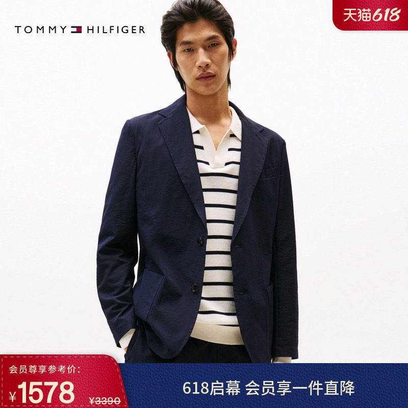Tommy春夏男装泡泡纱商务绅士休闲便携可打包翻领西服西装外套