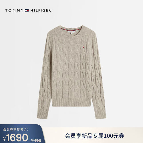 Tommy女装粗绞花圆领针织羊毛衫