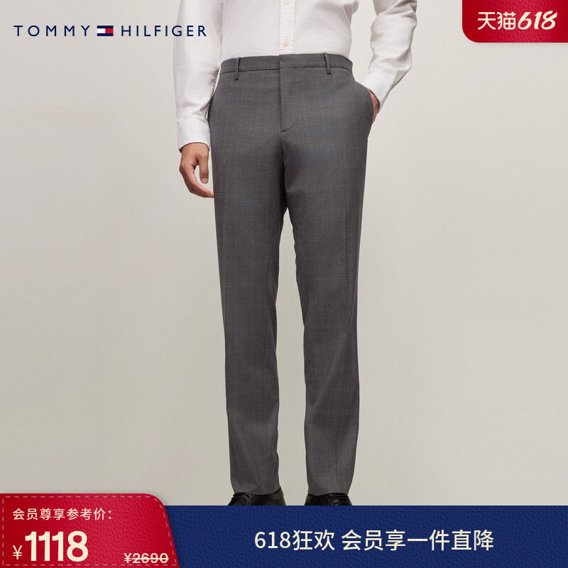 Tommy LARDINI秋冬男羊毛混纺暗格纹手工制商务正装晚宴西裤长裤