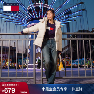 潮流复古排扣刺绣高腰显腿长直筒牛仔裤 Tommy秋冬女装 纯棉美式