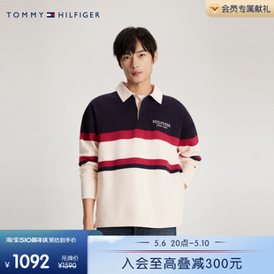 纯棉学院条纹拼色刺绣翻领宽松卫衣33677 春夏男装 24新款 Tommy