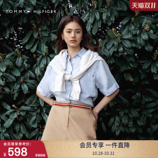 衬衣衬衫 透气亚麻休闲简约通勤纯色宽松短袖 女装 Tommy25春夏新款