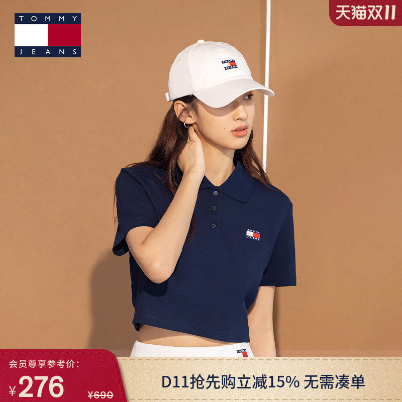 【甜美辣妹】Tommy春夏女装美式复古正肩宽松短款短袖T恤POLO衫