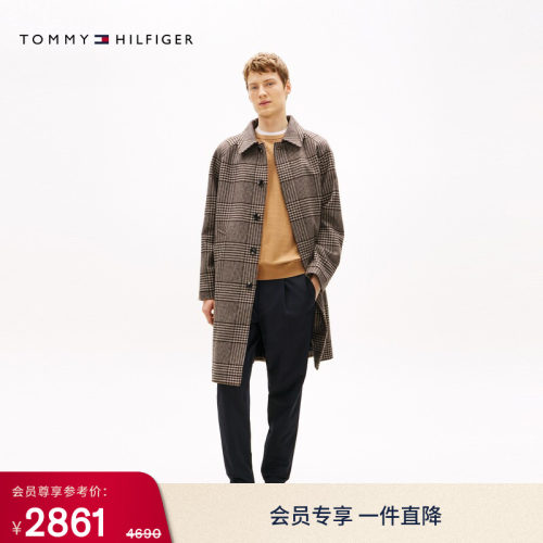 Tommy男装羊毛混纺格纹宽松大衣