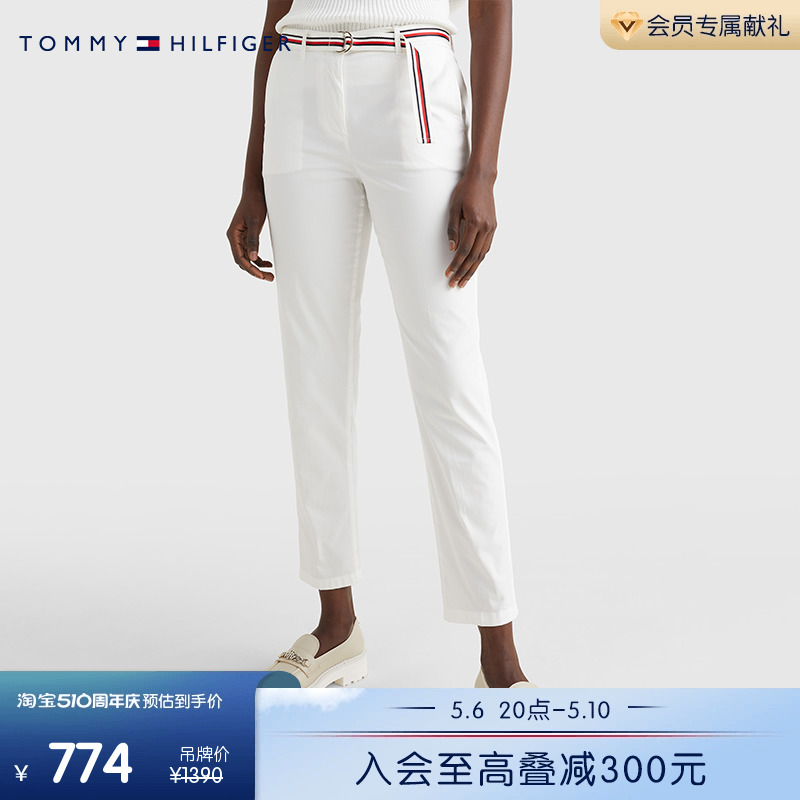 Tommy 女装通勤条纹织带腰带修身九分西装裤休闲裤WW0WW34703