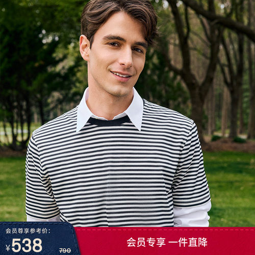 Tommy男装纯棉条纹休闲圆领短袖