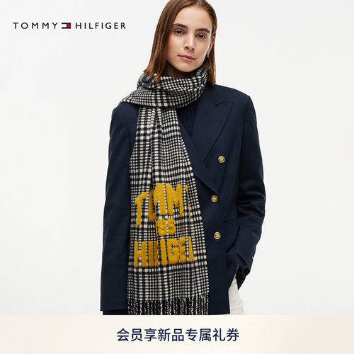 Tommy女装纯羊毛格纹流苏围巾