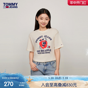 街头趣味印花宽松圆领短袖 Tommy 女装 纯棉复古美式 T恤DW0DW15475