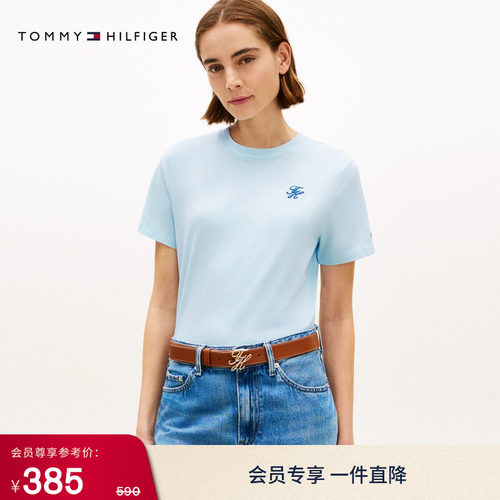 Tommy女装花体刺绣纯色短袖T恤