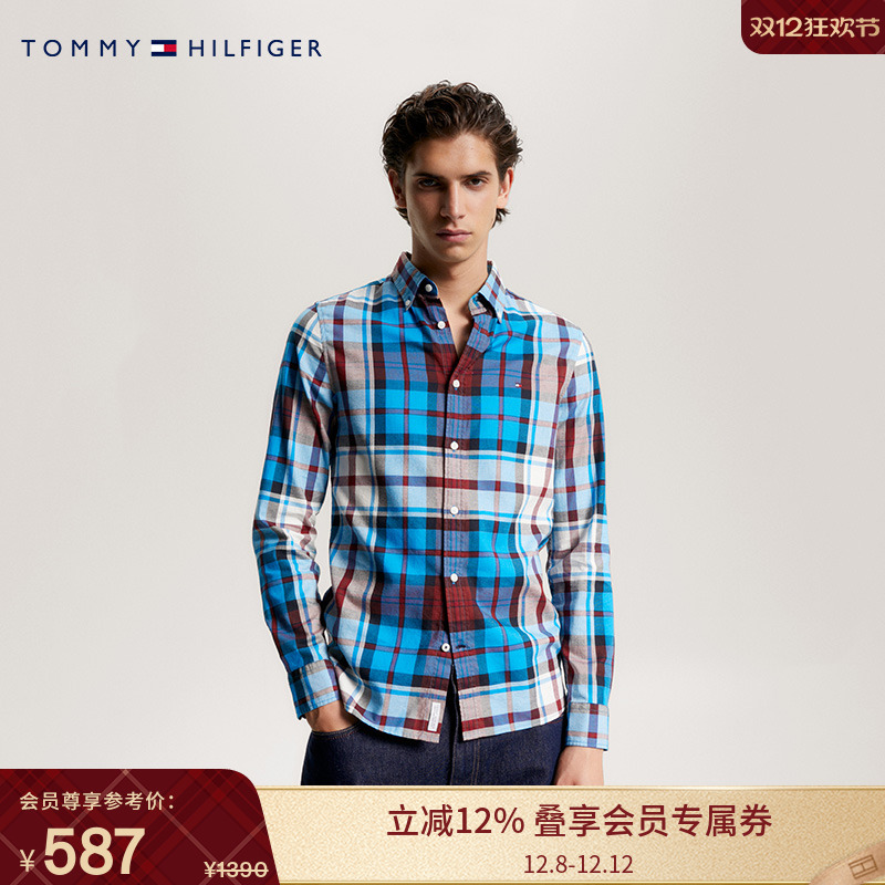 Tommy男装纯棉格纹修身衬衫外套