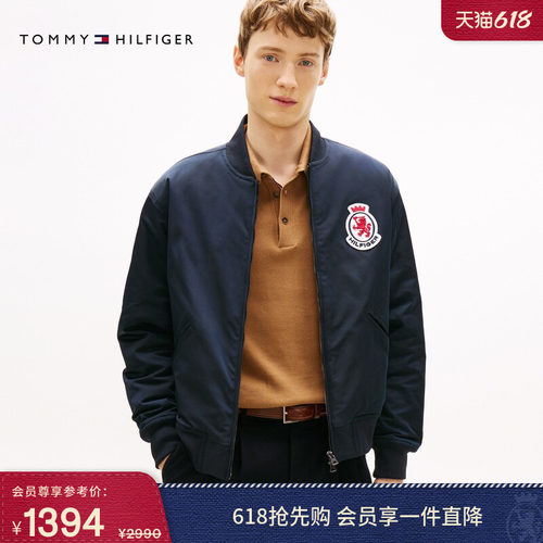 Tommy男装徽章刺绣棒球棉服夹克