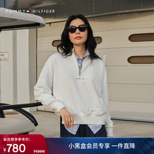Tommy秋冬女装 潮流运动休闲风字母印花半拉链立领套头卫衣 美式