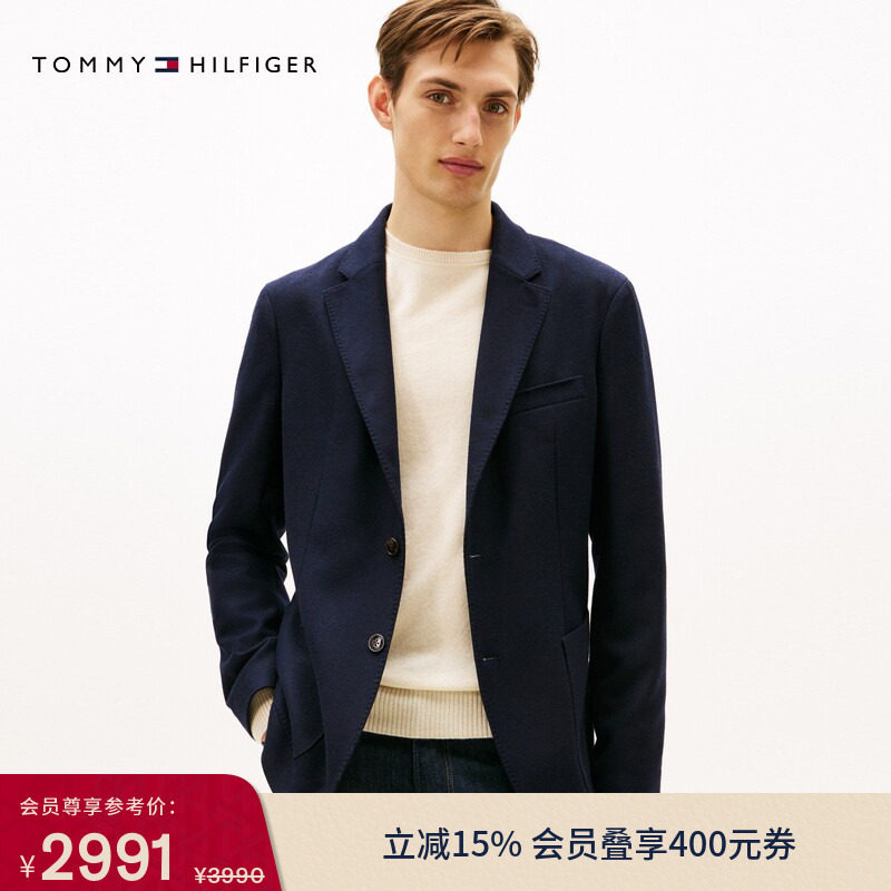 Tommy秋冬男装羊毛混纺商务正装绅士风平驳领休闲西服西装外套
