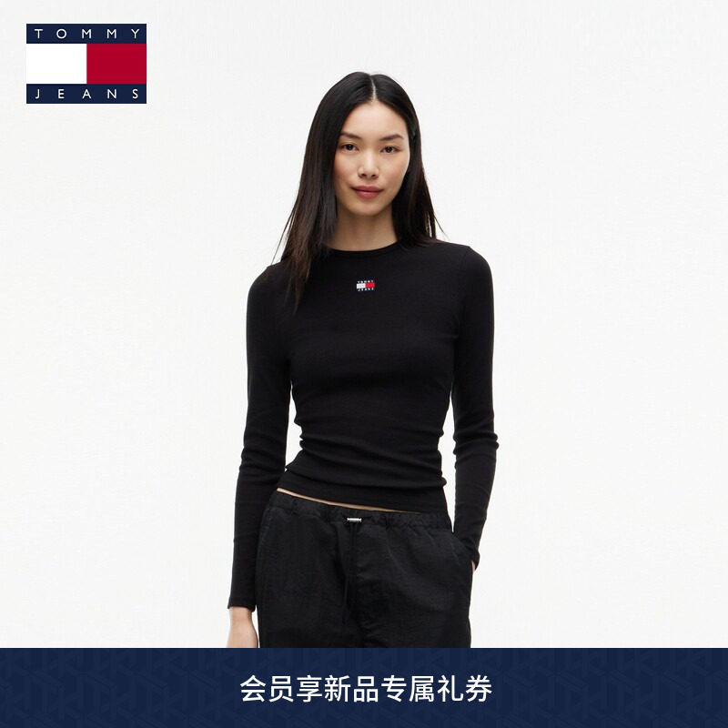 Tommy女装弹力罗纹修身长袖T恤图片