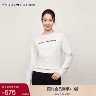 Tommy秋冬女装 纯棉休闲通勤简约刺绣字母纯色运动圆领内搭T恤卫衣