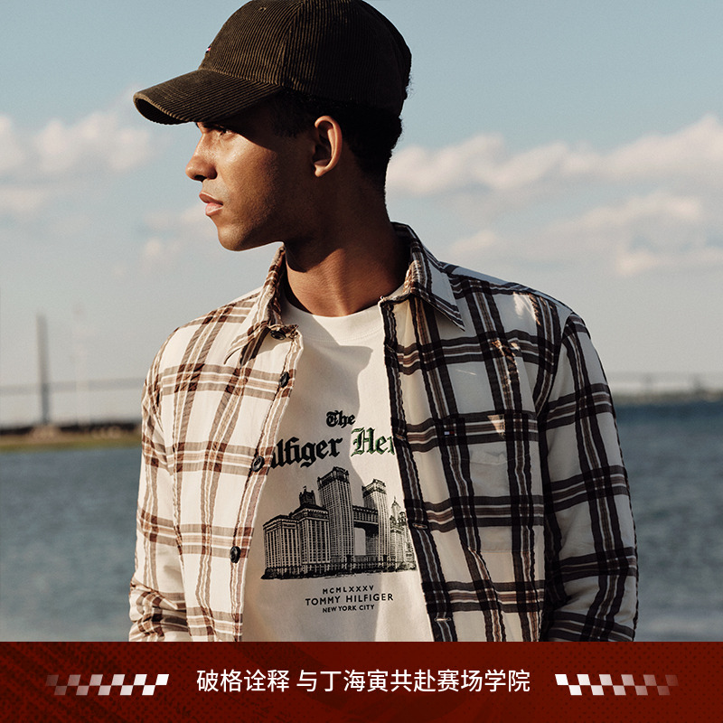 Tommy男泡泡纱格纹宽松棉服衬衫