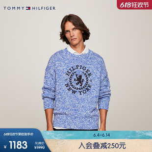 春夏男纯棉刺绣宽松双色杂花纱针织圆领毛衣33500 Tommy 24新款