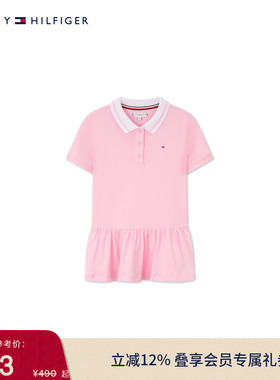 Tommy春夏童装女休闲甜美三粒扣撞色镶边翻领微弹短袖T恤POLO衫