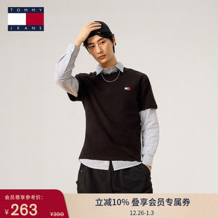 舒适纯棉 美式 Tommy25春夏新款 平纹针织条纹短袖 纯色T恤 男装