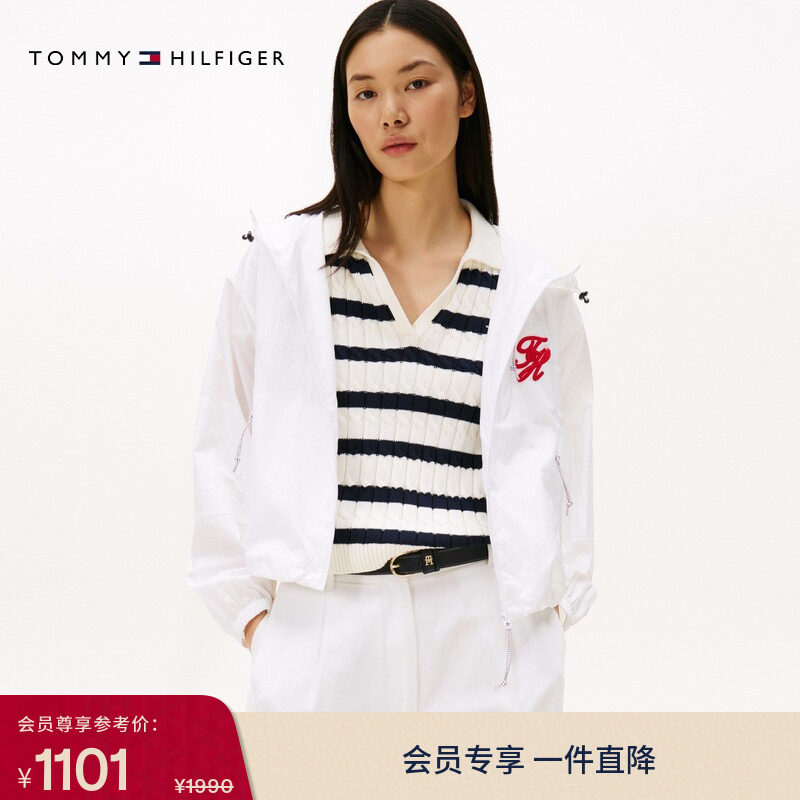 Tommy女花体刺绣亚洲版连帽夹克图片