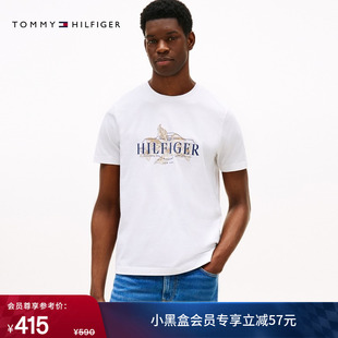 T恤上衣 短袖 Tommy春夏男装 纯棉休闲通勤花卉字母印花圆领打底衫