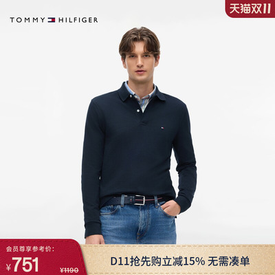Tommy男装通勤纯色修身长袖POLO