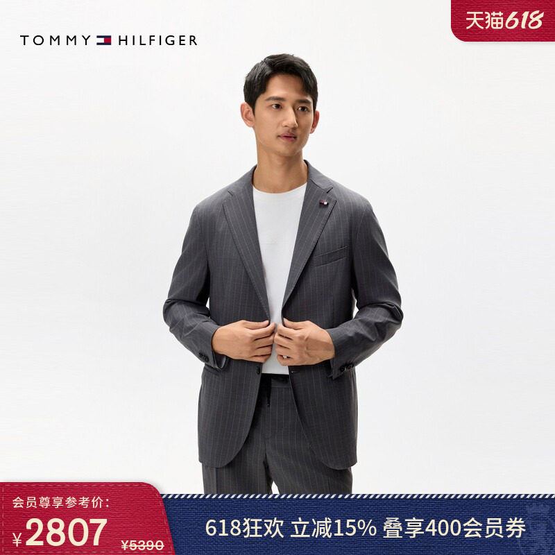 Tommy LARDINI春夏男装羊毛混纺手工制商务休闲条纹西服西装外套