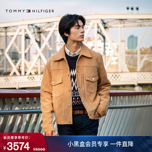 风贴袋做旧纽扣翻领反绒皮夹克外套 复古工装 Tommy秋冬男装 美式