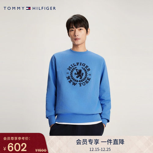 Tommy男装纯棉重工刺绣圆领卫衣
