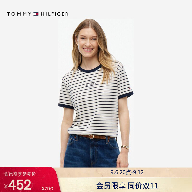 Tommy女装纯棉撞色圆领短袖T恤图片