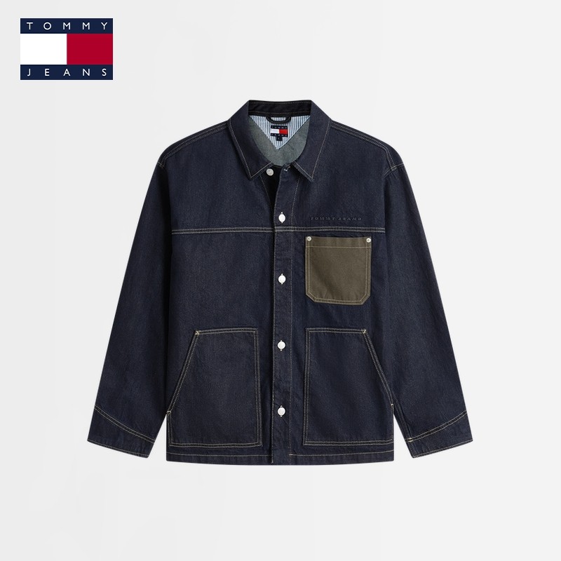 Tommy26春夏新款男装纯棉美式潮流工装风撞色口袋宽松牛仔外套,男装,牛仔外套,淘宝优惠券,粉丝福利购,淘宝优惠卷