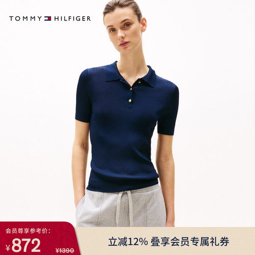 Tommy女装金属扣POLO短袖针织衫