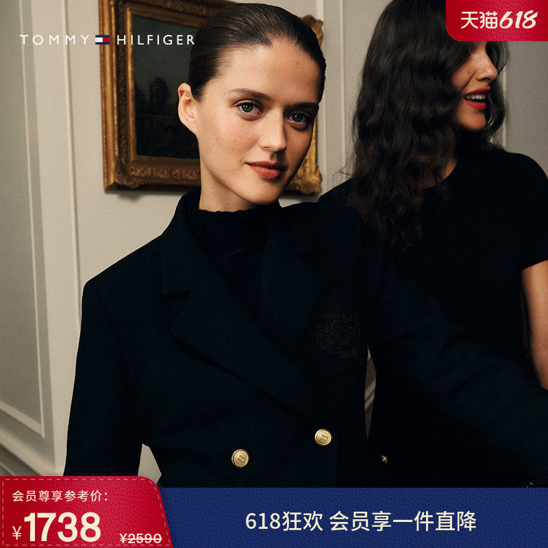 Tommy26春夏新款女装美式学院风徽章刺绣双排扣修身翻领西装外套