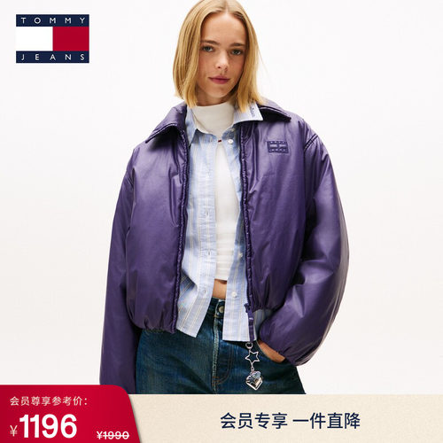 Tommy女装拉链翻领宽松棉服夹克