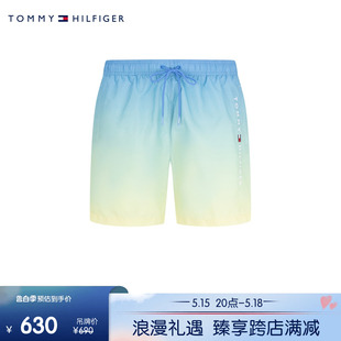 礼品03266 Tommy 24春夏男简约刺绣字母抽绳腰渐变色沙滩家居短裤