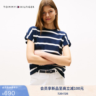 Tommy25新款 上衣T恤45628 春夏女装 纯棉优雅通勤小绣标圆领短袖