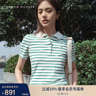 短袖 1985珠地网眼休闲条纹多色修身 T恤POLO 女经典 Tommy25秋冬新款