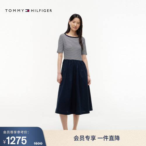 Tommy女装轻薄府绸拼接连衣裙