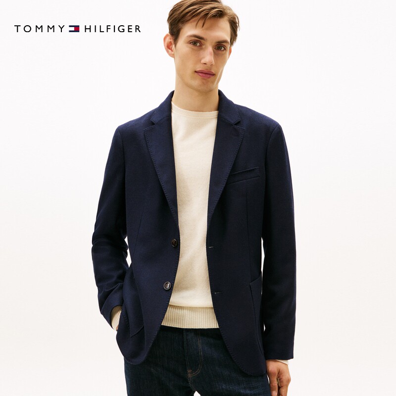 Tommy秋冬男装羊毛混纺商务正装绅士风平驳领休闲西服西装外套