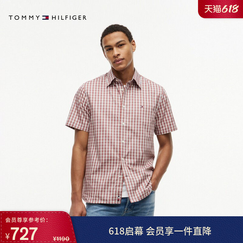 【520礼物】Tommy26春夏新款男装纯棉牛津纺通勤小格纹短袖衬衫