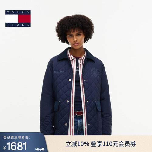 Tommy女装菱格翻领宽松铺棉夹克