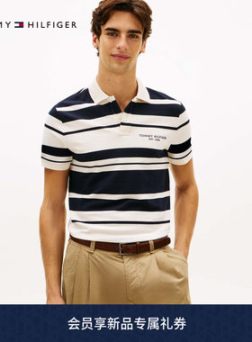 Tommy男装珠地网眼条纹短袖POLO