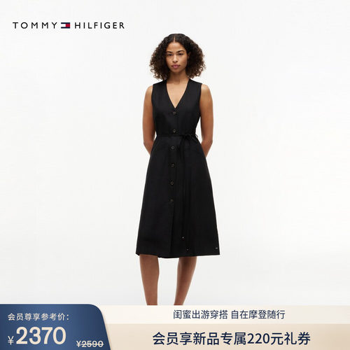 Tommy女装收腰V领无袖连衣裙