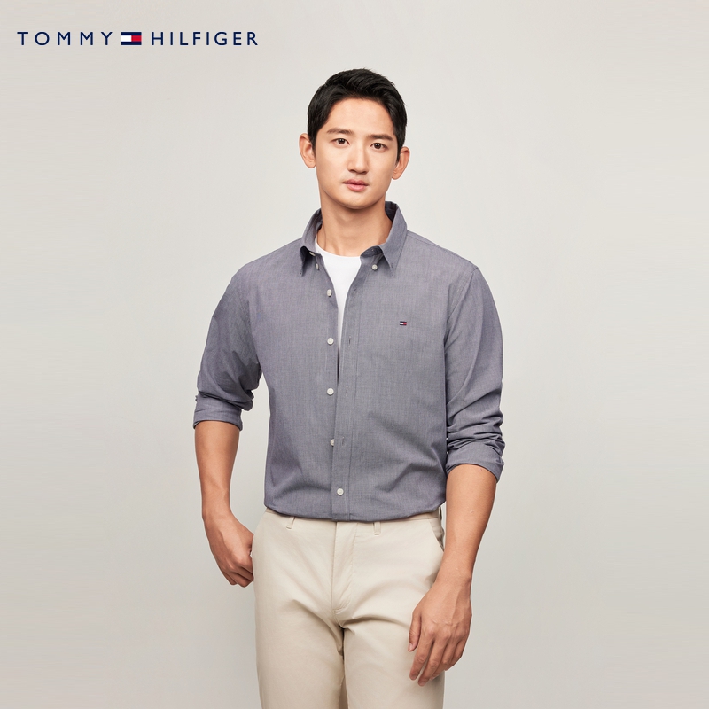 Tommy男装棉羊绒混纺犬牙纹衬衫